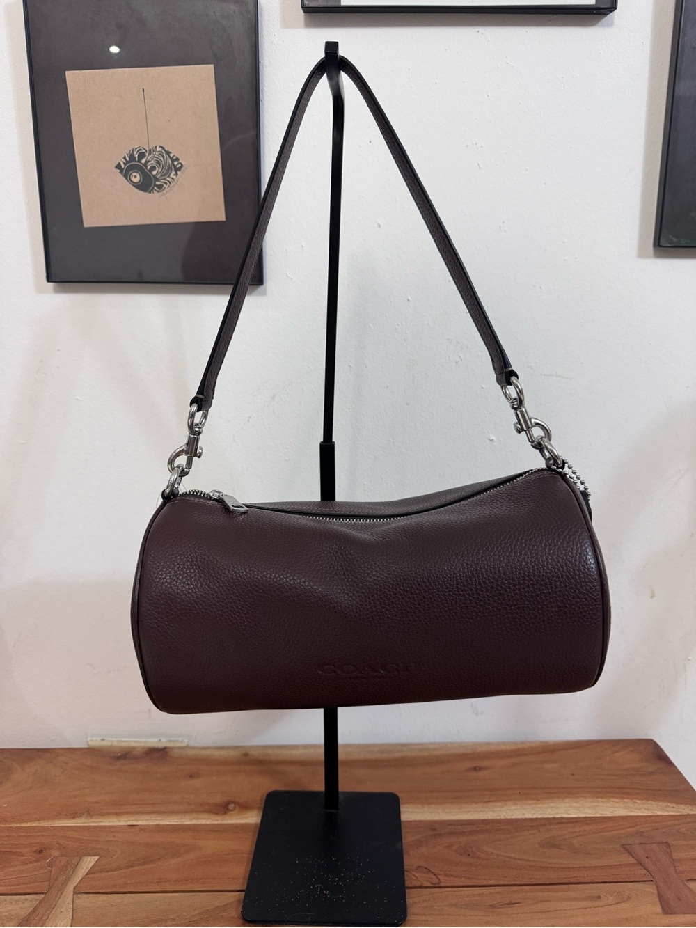 Coach Pebbled Barrel Shoulder Bag in Deep Brown